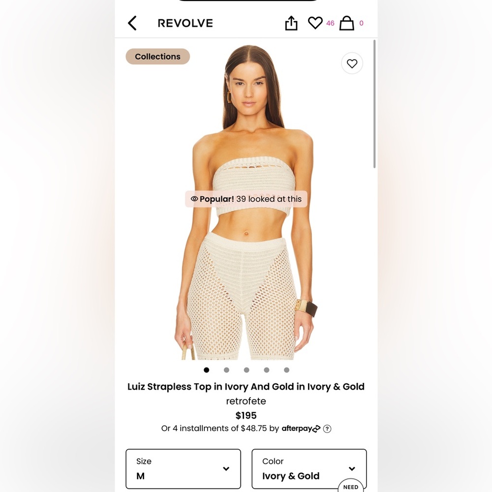 Retrofete Luiz Strapless Top in Ivory and Gold Size Medium